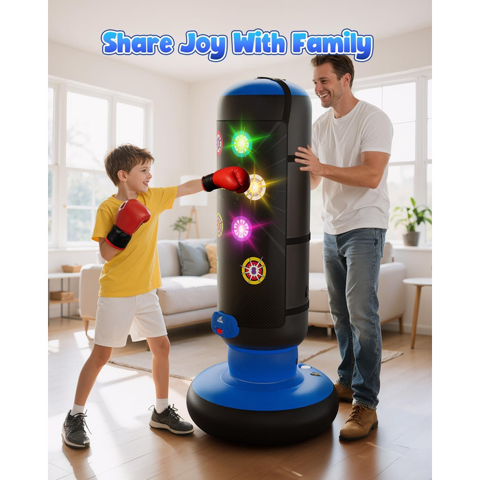 Інтерактивний боксерський мішок для дітей з підсвіткою та звуком, блакитний. Підходить для хлопчиків 6-12 років