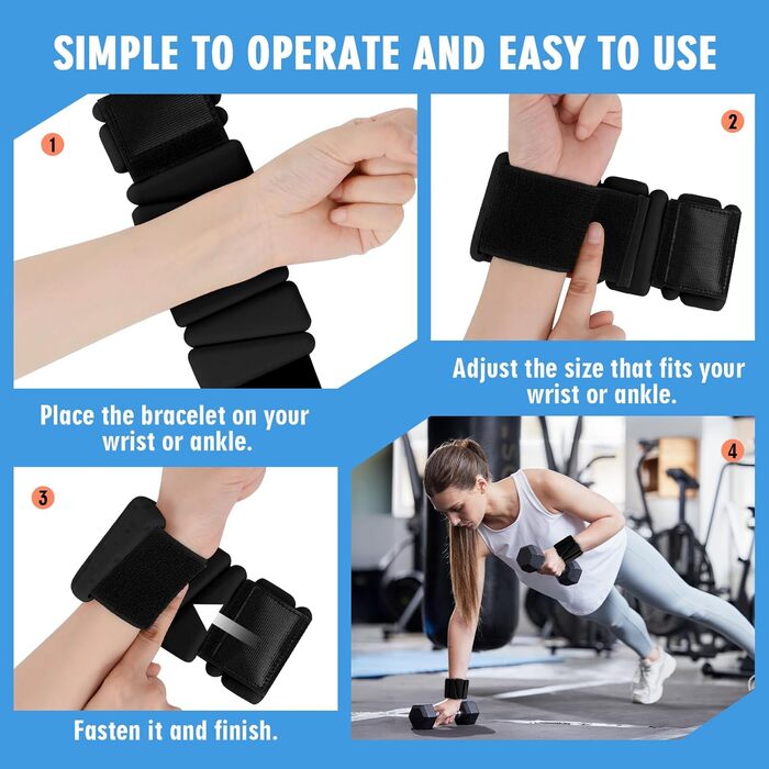 Набір вантажів для зап'ястя 2 шт., регульовані вантажні браслети для жінок та чоловіків, силіконові вантажні браслети для ходьби, йоги, пілатесу, бігу, танців, фітнес-залу, 0,9 кг, чорний