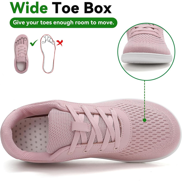 Кросівки для бігу Barfußschuhe: чоловічі та жіночі, зручні, дихаючі, з широкою передньою частиною, підошва не слизька (39 EU, Рожевий)