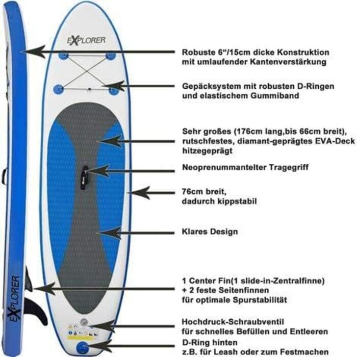 Надувна SUP-дошка EXPLORER 300x76x15 см з веслом для серфінгу та падлборду