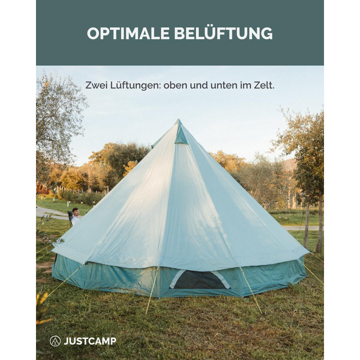 Намет JUSTCAMP Bell Tipi для сім'ї та групи - 4 розміри (4-12 осіб) - водонепроникний (3000 мм) - з висотою в стійці - 2 кольори (сірий, м'ятний) (8 осіб - м'ятний)