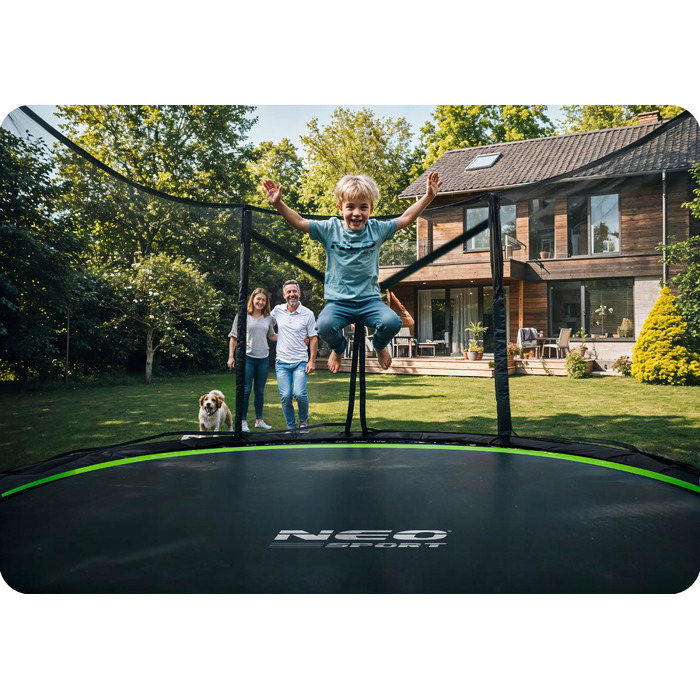 Садовий батут Neo-Sport 8ft/252см із зовнішньою захисною сіткою та драбиною