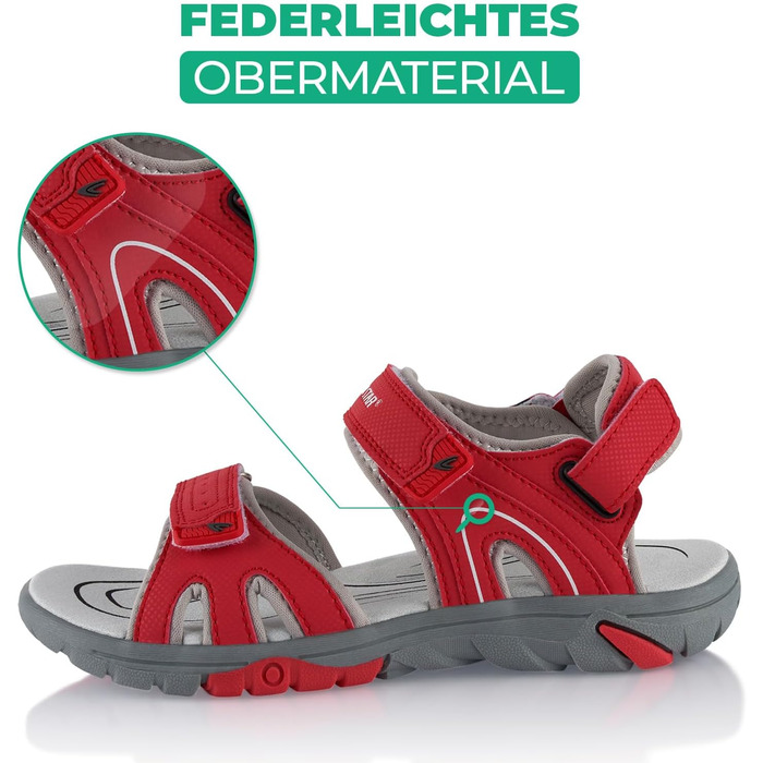 Трекінгові сандалії Fusskleidung для жінок та чоловіків, легке літнє взуття з міцною прогумованою підошвою, червоно-сірі, розмір 39 EU