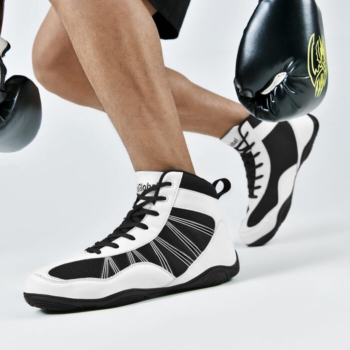 Чоловічі боксерські та борцівські кросівки DimaiGlobal для фітнесу, кікбоксингу, карате, таekwondo, з низькою посадкою, чорно-білі, 46 EU