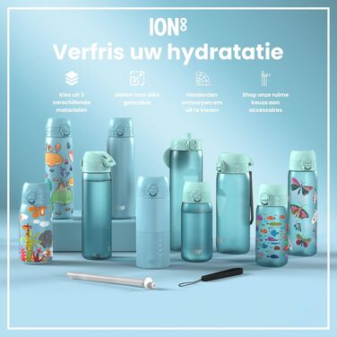 Сталева пляшка для води ion8 Evo 1 л, герметична з одним натисканням, легка, колір Alaska Blue