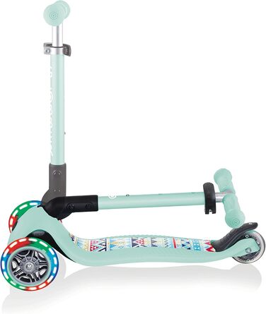 Самокат трьохколісний GLOBBER Junior Fantasy Lights складний, колеса 120/80 мм, ABEC 5, LED-підсвітка, м'ятний колір