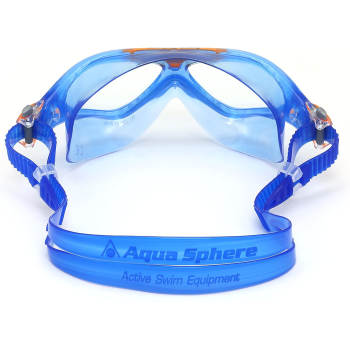 Дитяча плавальна маска AQUASPHERE Vista JR для дітей від 6 років, з УФ-захистом, силіконовим ущільненням, антифог та захистом від протікань, для хлопчиків і дівчаток, синя та оранжева, прозора лінза