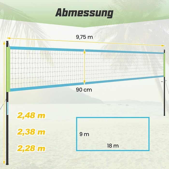 Волейбольна сітка COSTWAY Outdoor 9.5 x 1 м з регулюванням висоти, стійка, насос, молоток та сумка. Для саду, пляжу, двору.