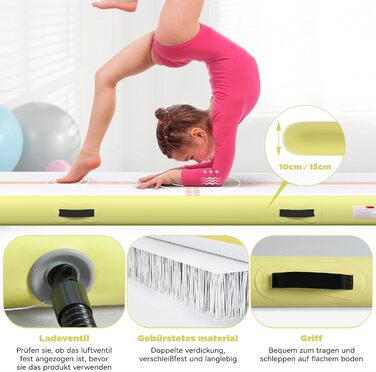 Мата Airtrack Matte для гімнастики, йоги та тренувань: 2/3/4/5/6м, 10/15см, з електричним насосом 600W, для дому, на вулицю, фітнес, оранжева + жовта