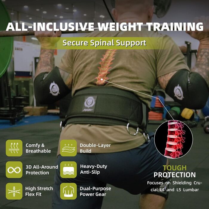 Гірчичний пояс для важкої атлетики 2-в-1 з ланцюгом для додаткового навантаження, підходить для важкої атлетики, присідань, станової тяги, пауерліфтингу (чоловіки та жінки) - чорний/сірий, середній