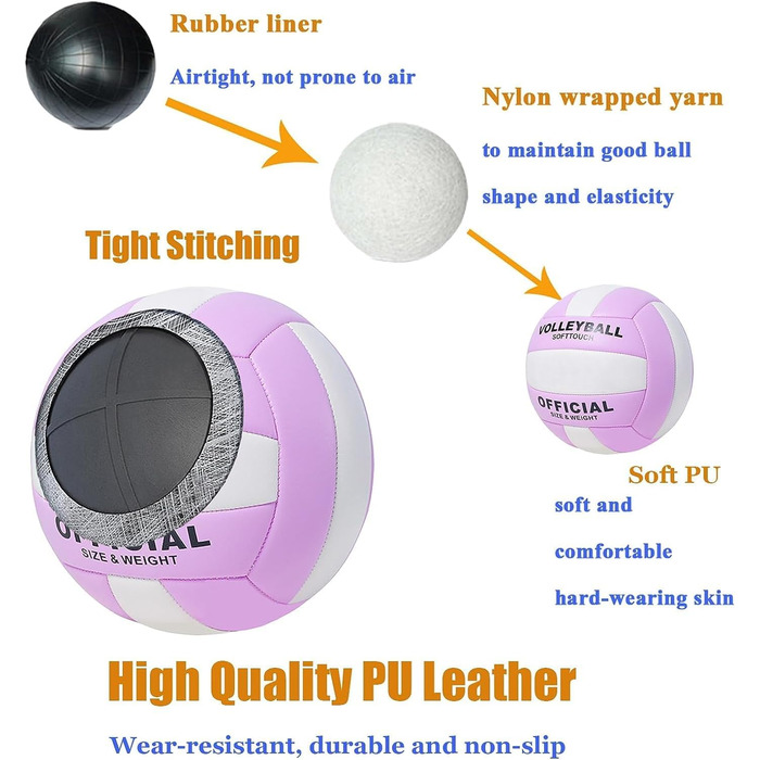 Волейбольний м'яч офіційний розмір 5, комплект з м'яким м'ячем для гри в приміщенні, на вулиці, на пляжі, тренувальний інвентар для волейболу та басейну, фітнес-зал, зелено-білий (фіолетовий/білий)