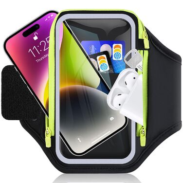 Спортивний браслет для телефону з кишенею для навушників, чорний. Сумісний з iPhone 17, 16, 15. Тримач для телефону 6.9 дюймів для бігу та фітнесу.