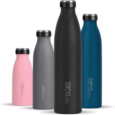 Термос 720°DGREE milkyBottle 1 л, нержавіюча сталь, BPA-free, для газованої води, спортивна пляшка, університет, школа, фітнес, кемпінг, матова чорна