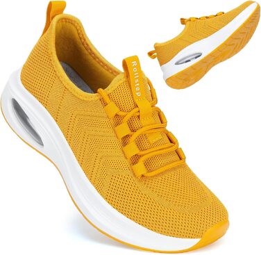 Жіночі кросівки з широкою передньою частиною та підтримкою стопи - для бігу, тренувань, занять у залі та прогулянок. Колір: жовтий, розмір 38 EU.