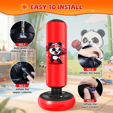 Груша боксерська дитяча Ninonly з рукавичками для боксу, карате, тхеквондо (130 см, Панда)