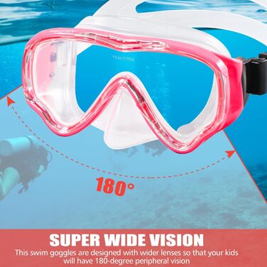 Набір для снорклінгу для дітей HIKOTEY, сухий сноркель, маска для снорклінгу з антизапітніюючим покриттям, водонепроникні затички для вух, рожевий (B1)