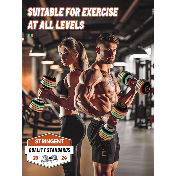 Регульований набір гантелей Motion Space, 5.7-10.2 кг, для дому, компактний, з підставкою, 5 ваг в 1 сек, кольоровий (Райдуга)