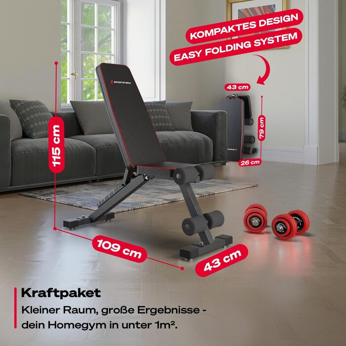 Спортивна лава Sportstech BRT250: складана, регульована, 7-в-1 для дому, до 300 кг