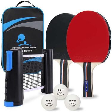 Набір для настільного тенісу LOKI з сіткою та м'ячами 3 зірки - Преміум ракетки з ITTF-сертифікацією - Розсувна сітка - Сумка для перенесення