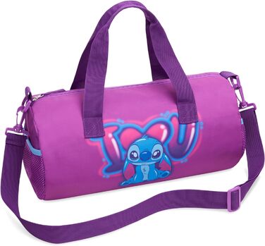 Дитяча спортивна сумка Disney Stitch, 40x20x20 см, з боковими кишенями та регульованим ременем, лілова