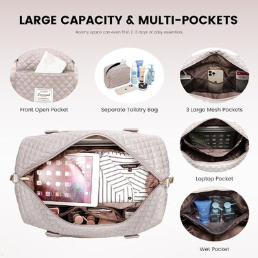 Спортивна сумка LOVEVOOK для жінок з відділенням для взуття та мокрих речей, дорожня сумка-мішок Weekender, косметичка, сумка для пологового будинку, водонепроникна, ручна поклажа для літака, фітнесу (M-2шт, світло-рожевий)