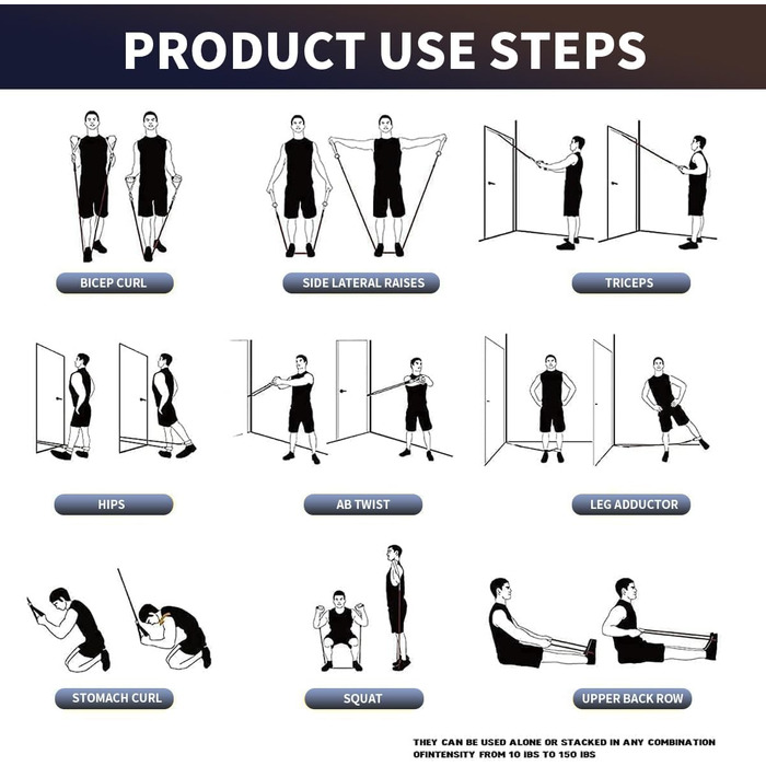 Набір еластичних стрічок WHATAFIT для фітнесу та реабілітації, з дверним кріпленням, ручками та сумкою, для чоловіків та жінок (сірий)