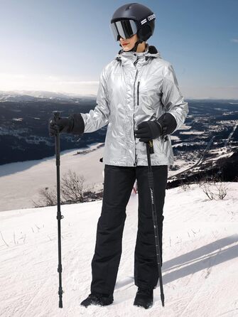 Жіноча водонепроникна куртка для сноубордингу та лижного спорту FREE SOLDIER з флісовою підкладкою та капюшоном. Тепла зимова куртка-дощовик з повністю проклеєними швами (L, срібляста)