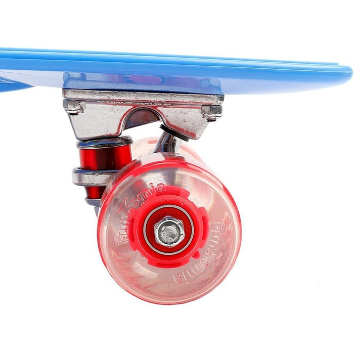 Скейтборд FunTomia Mini-Cruiser 57 см з LED підсвіткою, алюмінієвими траками ABEC-9 та T-інструментом, блакитний з червоними колесами
