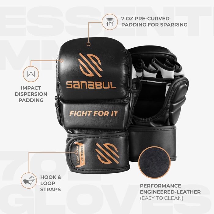 Рукавички для MMA Sanabul Essential 7oz Чорно-срібні (L-XL) - для спарингу та тренувань