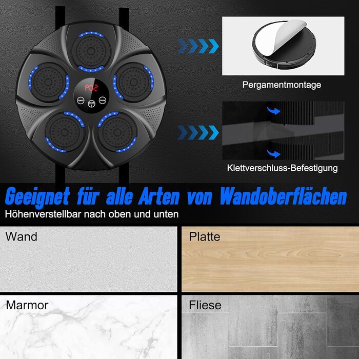 Музична боксерська машина на стіну, професійна модель з Bluetooth, 9 швидкостей та режимів, для дітей та дорослих, чорна