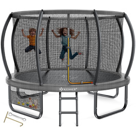 Батут KESSER® Outdoor Ø 244/305/366/427 см з сертифікатом GS, для дітей та дорослих (до 150 кг) з захисним сітком, сумкою, сходами, захисним бортиком та м'якими стійками сітки, антрацит
