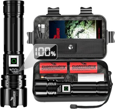 Тактичний ліхтарик Shadowhawk 500000 Lumen: 1000м дальність, 24г роботи, LCD-дисплей, для кемпінгу, туризму, надзвичайно яскравий