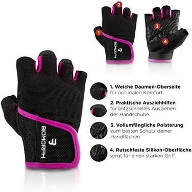 Фитнес рукавички для тренувань BIOMORPH для жінок та чоловіків | Рукавички для силових тренувань, бодібілдингу, кросфіту (Hot Pink, 21.5-23.5 см - L)