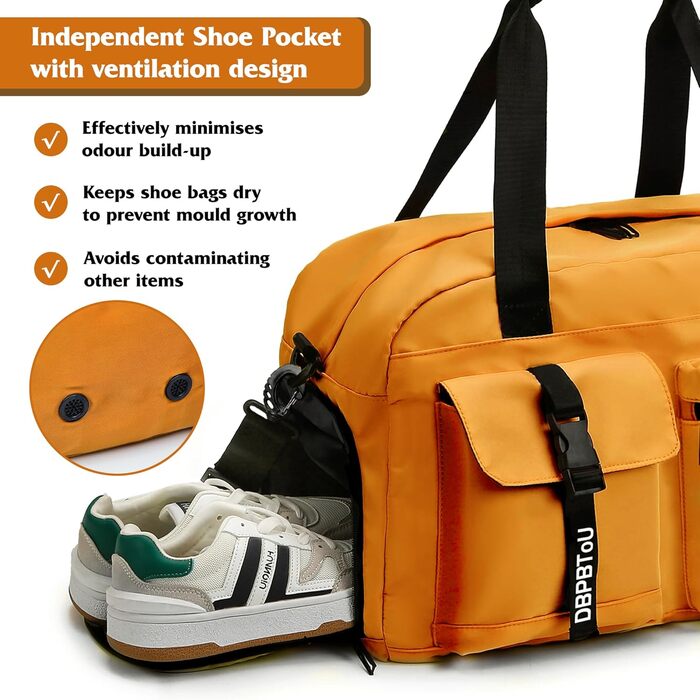 Спортивна сумка для жінок та чоловіків з відділенням для взуття та вологих речей, водонепроникна дорожня сумка Weekender для залу, басейну та сауни (Жовта)