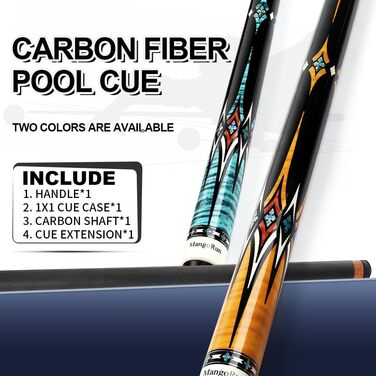 MangoRun Більярдний кий з карбону 12.5 мм, з чохлом, подовження, Orange