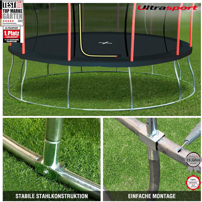 Трамплін Ultrasport Uni-Jump Outdoor для дітей: Ø 140-460 см, до 150 кг, з сіткою, захистом та комплектом для монтажу