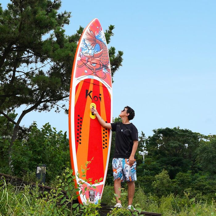 Надувна SUP-дошка FunWater Red KOI для серфінгу, комплект аксесуарів: регульоване весло, насос, рюкзак, страхувальний трос, водонепроникна сумка, для дорослих