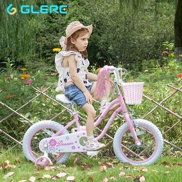 Дитячий велосипед Glerc 12/14/16 дюймів для дівчаток 2-7 років з кошиком, стрічками, додатковими колесами та дзвіночком