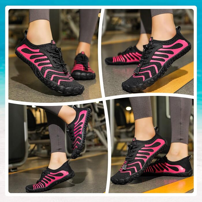 Водні черевики для плавання та відпочинку на пляжі: чоловічі та жіночі, швидко сохнуть, з дренажними отворами. Ідеально для басейну, моря, каякінгу та фітнесу. Розміри 36-46 EU (37 EU, чорний, рожево-червоний)