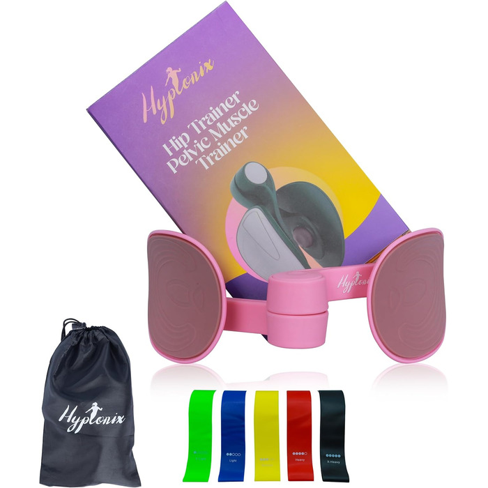Гнучкий тренажер для сідниць Hyptonix з еластичними стрічками та сумкою – спортивне обладнання для жінок, стегна, сідниці, після пологів та реабілітація промежини – фітнес-тренажер (Рожевий)