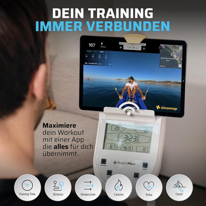 Гребний тренажер SportPlus для дому, складаний, з тихою магнітною системою опору, комп'ютер для тренувань, фітнес-обладнання для дому, Indoor гребний тренажер, сумісний з додатками