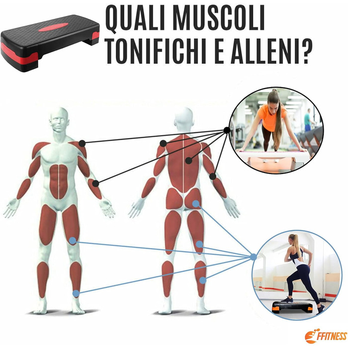 Мультифункціональний степ-платформа для аеробіки та фітнесу FFITNESS, регульована висота, 2 рівня, нековзка поверхня