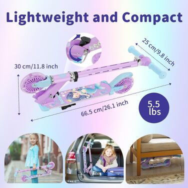 Самокат дитячий BELEEV V3 з LED-колесами, складаний, регульована висота керма, 3–12 років, Purple Lilac