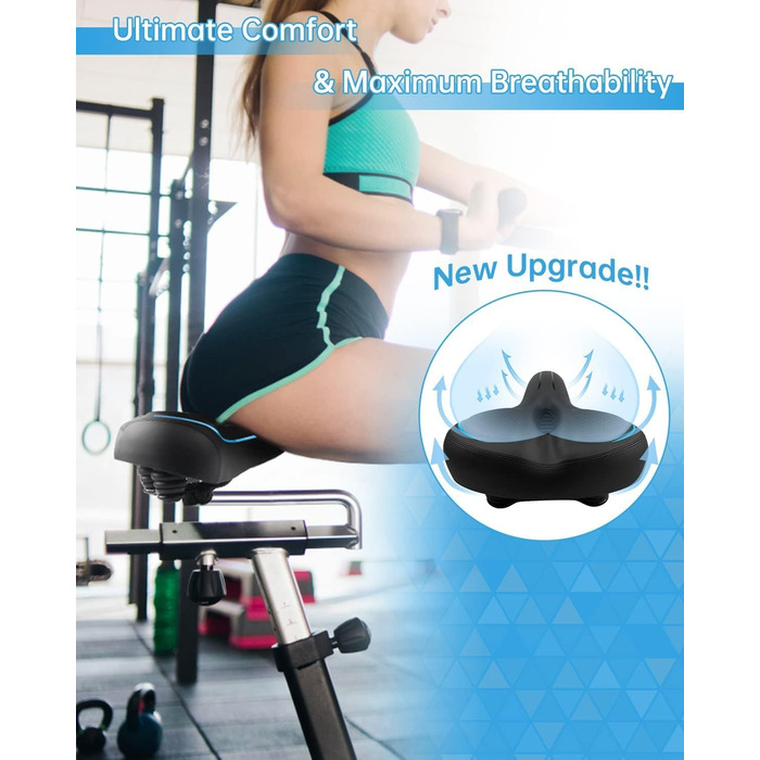 Широке велосипедне сідло з гелевою подушкою для жінок та чоловіків, комфортне, водонепроникне, дихаюче, з пам'яті ефекту, з інструментами для міських, шосейних, гірських велосипедів/фітнес-велотренажерів (Чорний/Синій)