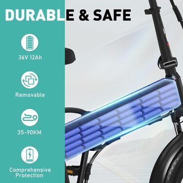 Електровелосипед COLORWAY BK10 для дорослих, 20x4.0 дюймів, складаний міський e-bike з мотором 250W, акумулятором 36V 12Ah, педальною підтримкою, 2 режимами їзди, подвійними дисковими гальмами, чорний