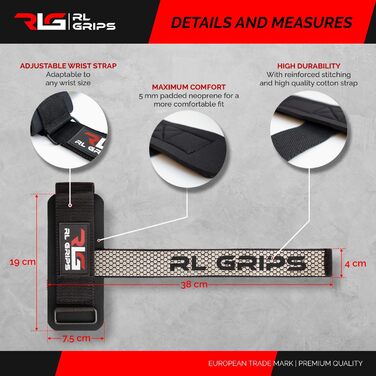 Лямки для тяги RL Grips з підтримкою зап'ястя для важкої атлетики, пауерліфтингу та бодібілдингу, допоміжні ручки для станової тяги та тренувань спини (Сірі)