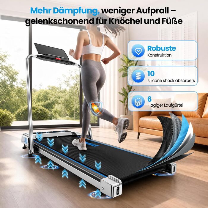 Складана бігова доріжка для дому 5 в 1 Walking Pad, 2.75 к.с., швидкість до 12 км/год, нахил 9%, LED-дисплей, керування через додаток та пульт, до 160 кг, сріблясто-блакитна