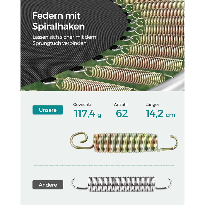 Батут SONGMICS для дітей на відкритому повітрі, Ø 244/305/366/427 см, круглий, з сіткою безпеки та сходами, захисним бордюром, посилене металеве обрамлення. Доступні розміри: 244, 305, 366, 427 см. Колір: чорний + темно-зелений