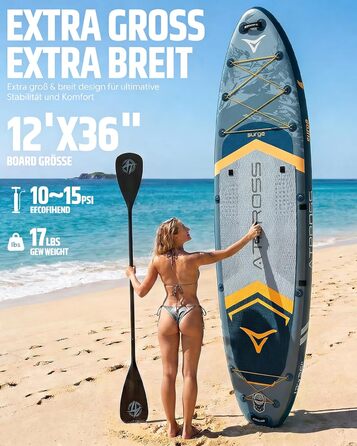 SUP дошка для плавання 366x92 см, сіро-помаранчева, до 240 кг - набір з сидінням та аксесуарами для йоги, риболовлі та серфінгу