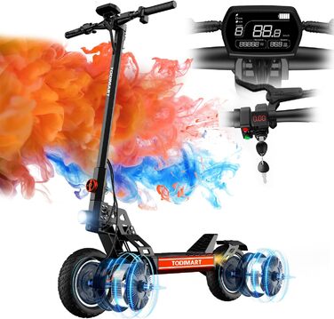 Електросамокат для дорослих TODIMART G2/S9/13, 40-90 км, 10'' оффроуд колеса, подвійна підвіска, 48В 10.4/20.8Ah, вантажність 150 кг, складаний, ключ-запуск